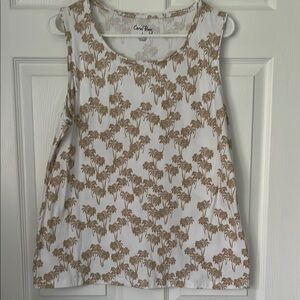 Women's Palm Tree Print Tank Top - White and Brown